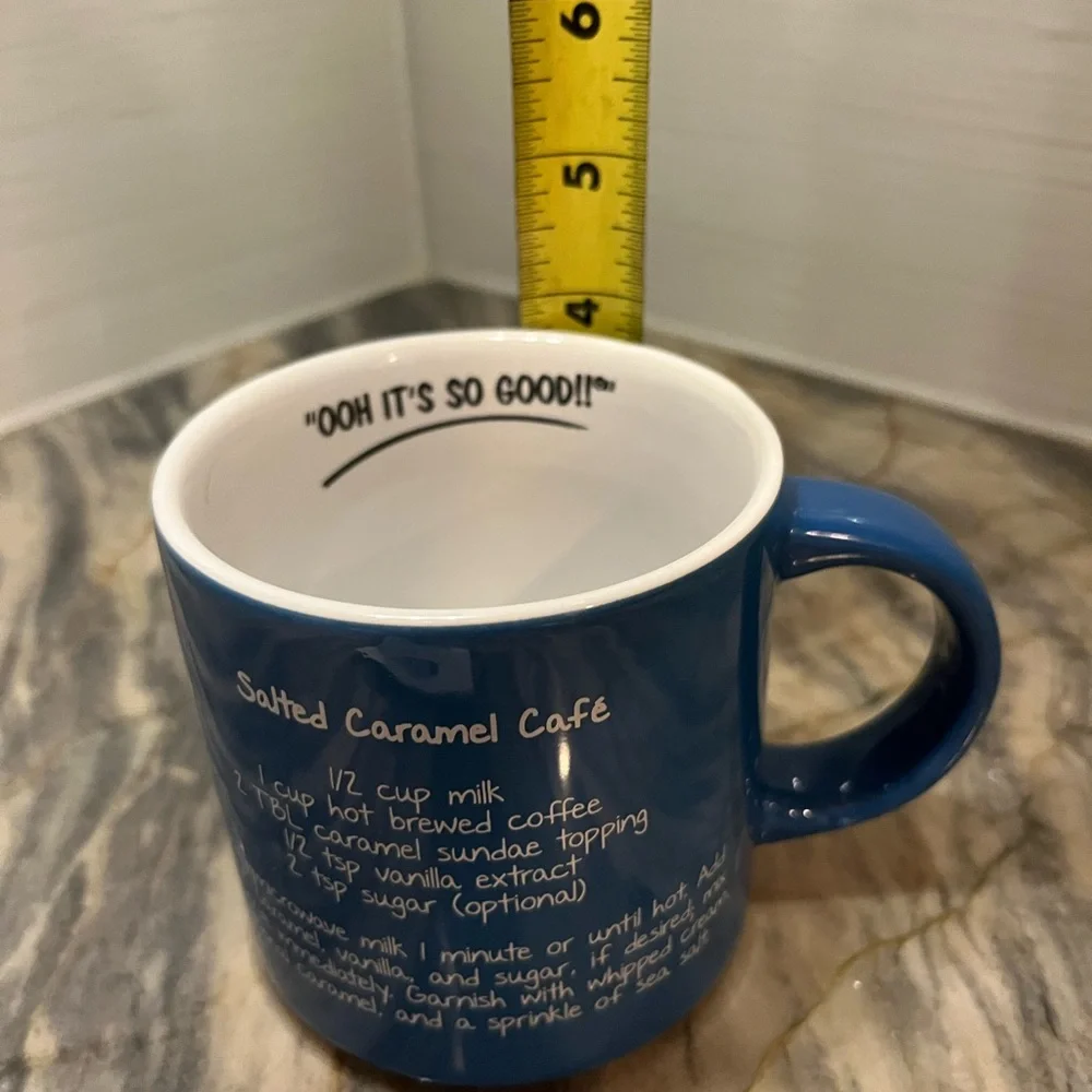Mr. Food Salted Caramel Cafe Recipe Coffee Tea Mug Blue 16oz New Without Box
